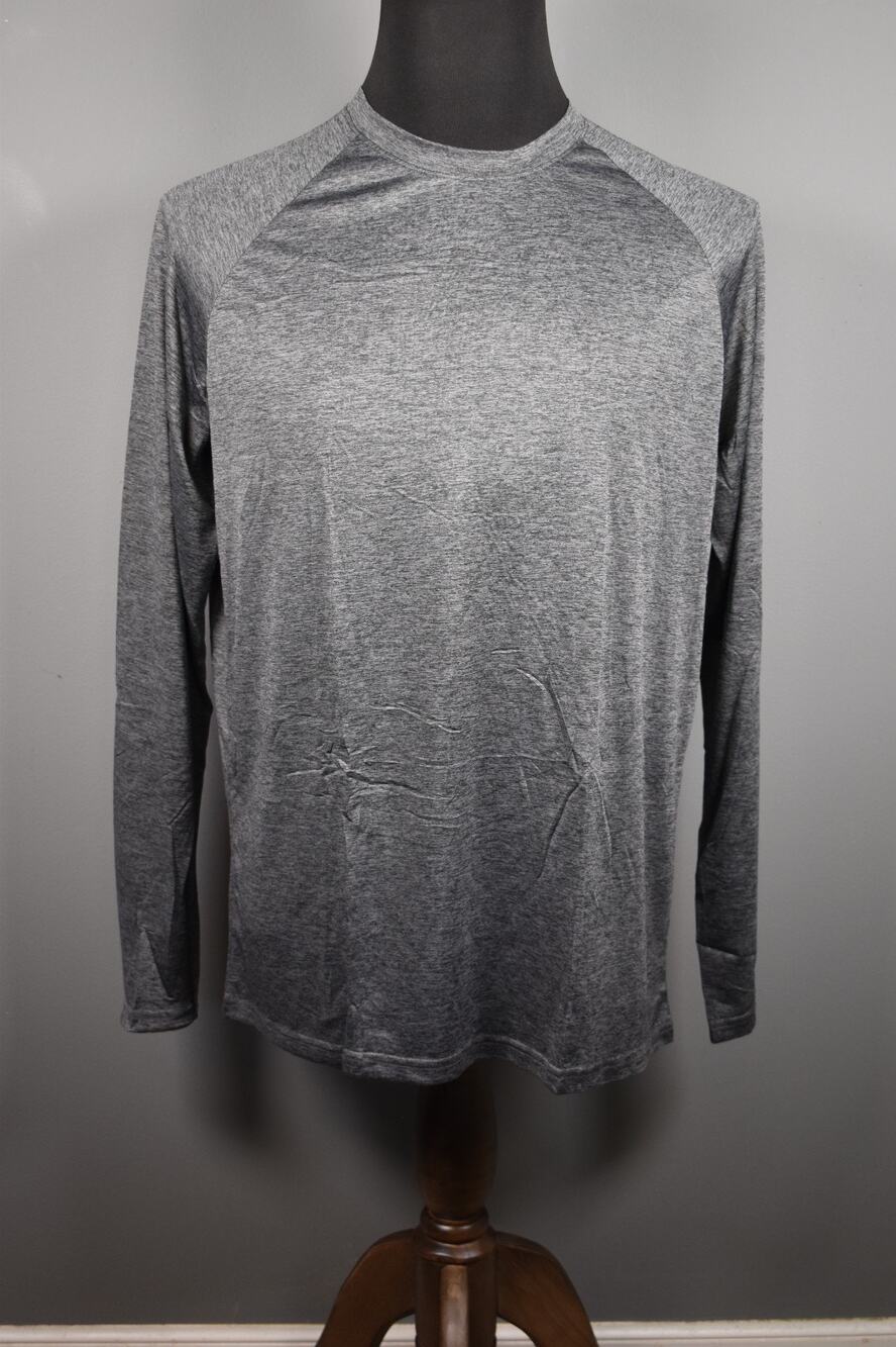 Men's Athletic Long-Sleeve Raglan Shirt Gray Size Med 100% Polyester New no Tag